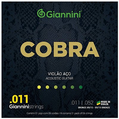 Jogo De Cordas Para Violão De Aço Giannini 011 Cobra