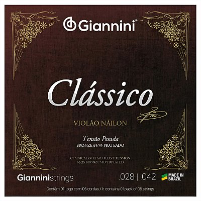 Jogo de Cordas Para Violão Nylon Giannini Tensão Pesada Clássico