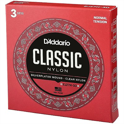 Pack Com 03 Jogos de Cordas Daddario Violão Nylon Tensão Média