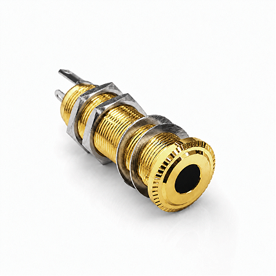 Jack Conector P10 Cilíndrico Stéreo Dourado Para Guitarra Baixo
