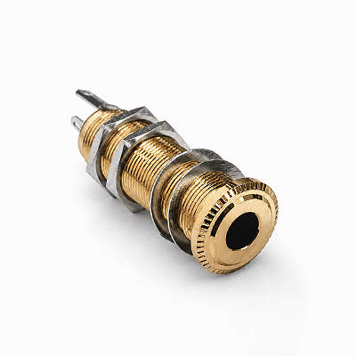 Jack Conector P10 Cilíndrico Stéreo Dourado Para Guitarra Baixo