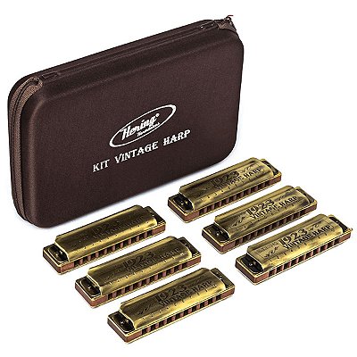 Kit 6 Gaitas De Boca Harmonica Diatônica Hering Vintage Harp