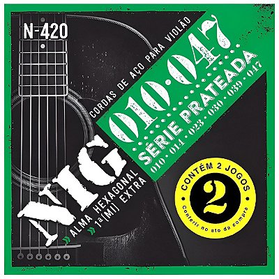 Pack Com 02 Jogos De Cordas Violão Aço Nig 010 Série Prateada N-420