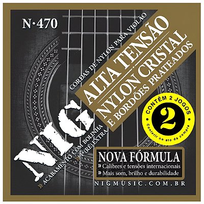 Pack Com 02 Jogos De Cordas Para Violão Nylon Nig Tensão Alta N-470