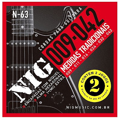 Pack Com 02 Jogos De Cordas Guitarra NIG 009 N-63