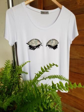 Camiseta T-Shirt Feminina Olhinhos Paetês
