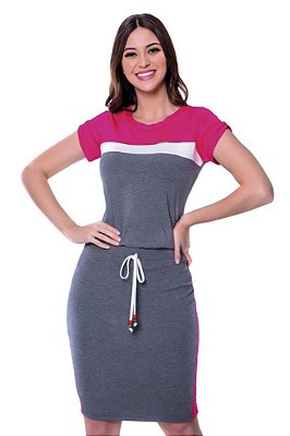 Vestido De Malha Cinza Com Recortes Rosa | Hapuk