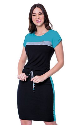 Vestido De Malha Preto Com Recortes Azul | Hapuk