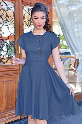 Vestido Evasê Em Chambray Jeans | Rosarrara