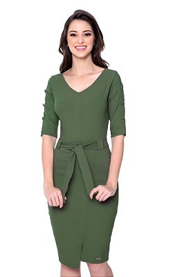 Vestido Verde Mid De Bengaline | Hapuk