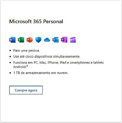 Microsoft Office 365 Personal - Licença com Renovação Assinatura Anual (Não é Vitalício)