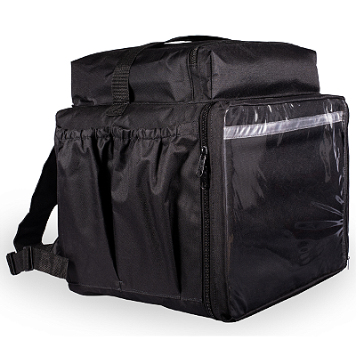 Mochila térmica 45 litros preta c/ bolso grande -Bag Motoboy comporta embalagem até 35cm