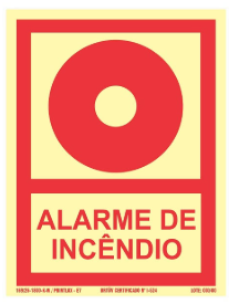 Placa de Sinalização de Alerta Fotoluminescente - alarme de incêndio