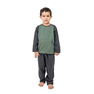 Pijama Longo Infantil Masculino Com Bolso Canguru