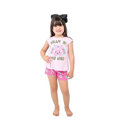 Pijama Curto Infantil Feminino Dream In Your World Rosa