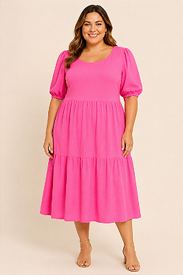 Vestido Midi Manga Bufante