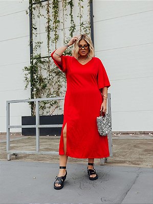Vestido Cetim Vermelho Plus Size
