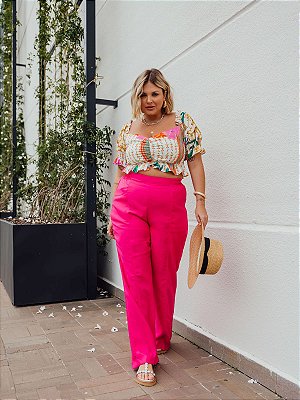 Calça Pantalona Pink Plus Size