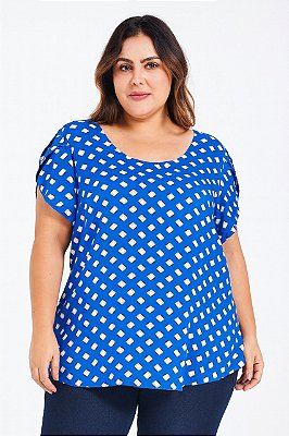 Blusa Pregas Azul plus size