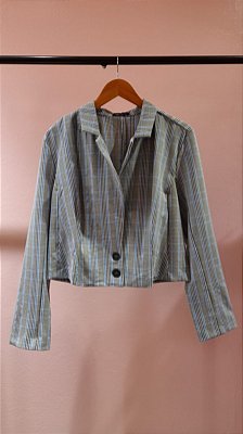 Blazer Cropped Xadrez Plus Size