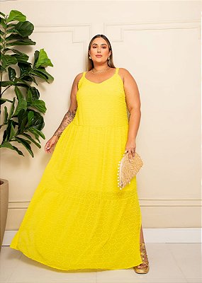 Vestido Longo Poá Com Relevo Plus Size