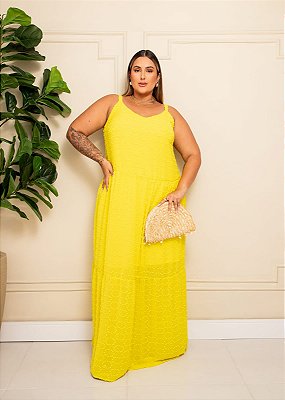 Vestido Longo Poá Com Relevo Plus Size