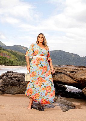 Vestido Renda Longo Floral Plus Size