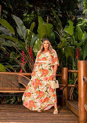 Vestido Renda Longo Floral Plus Size