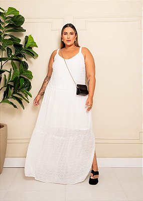 Vestido Longo Poá Com Relevo Plus Size