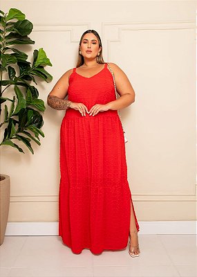 Vestido Longo Poá Com Relevo Plus Size
