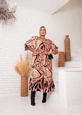 Vestido Mide Manga Curta Plius Size