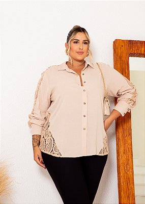 Camisa ML com Renda Plus Size
