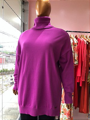 Suéter Alongado de Cashmere Gola Alta Plus Size Uva