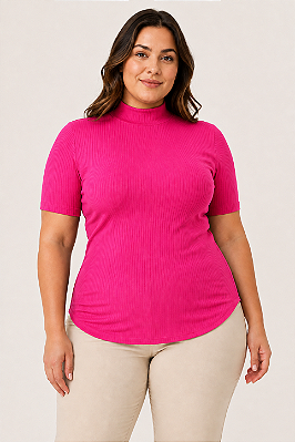 Blusa Gola Alta Manga Curta Plus Size