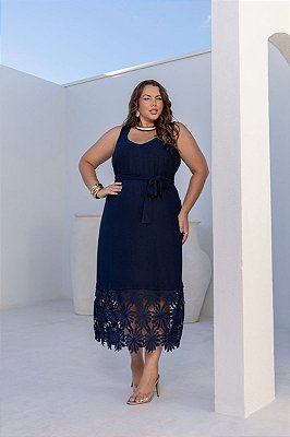 Vestido Regata Linho com Renda