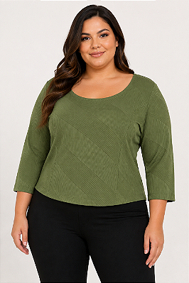 Blusa Malha ML Canelado Plus Size
