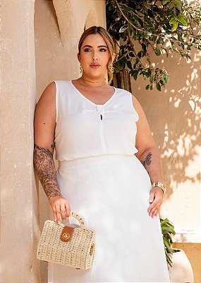 Regata Decote Com Pregas Plus Size