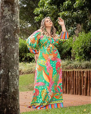 Vestido Barrado Longo Laco Plus Size