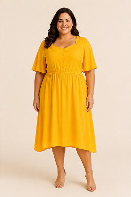 Vestido Midi Botões Busto Plus Size