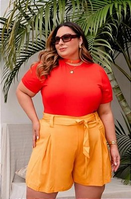 Short Liso com Amarração e Pregas Plus Size