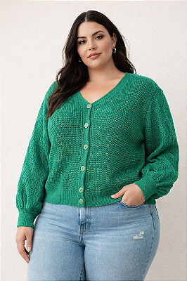 Casaco Liso com Vista e Botão Frontal Plus Size