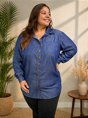 Camisa Denin Plus Size
