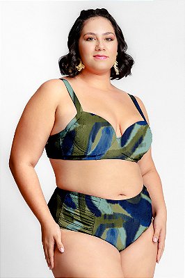 Top Praia Meia Taca Fixo Franzido Laterais Plus Size