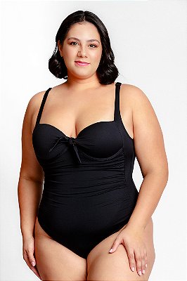 Maiô Plus Bojo Fixo Recorte Drapeado Frente Plus Size