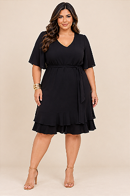 Vestido Liso Babados Barra Plus Size