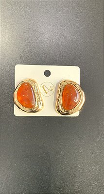 Brinco  Metal Com Resina Marrom