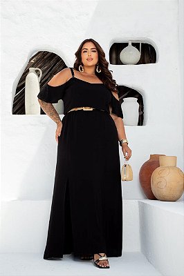 Vestido Longo Recortes Plus Size