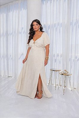 Vestido Longo em Linho Plus Size