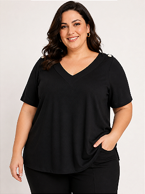 Blusa Detalhe Aplique Gola Plus Size