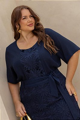 Blusa Renda Flor Recorte Plus Size